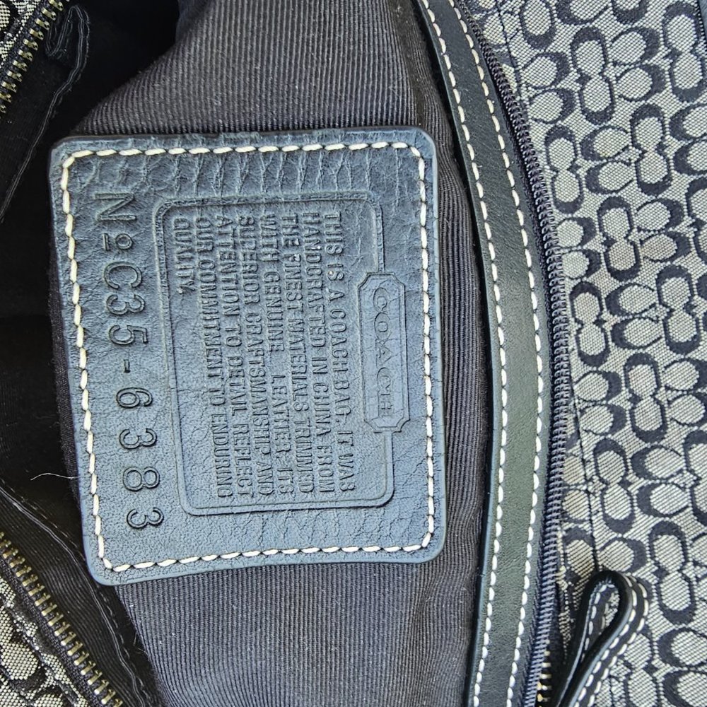 Coach Signature Shoulder Tote Bag Handbag Black and Tan Leather/canvas - Picture 11 of 15